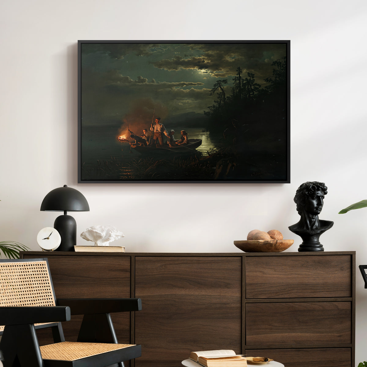 Spear Fishing on Lake Krøderen, 1851 - Floater Framed Canvas Print