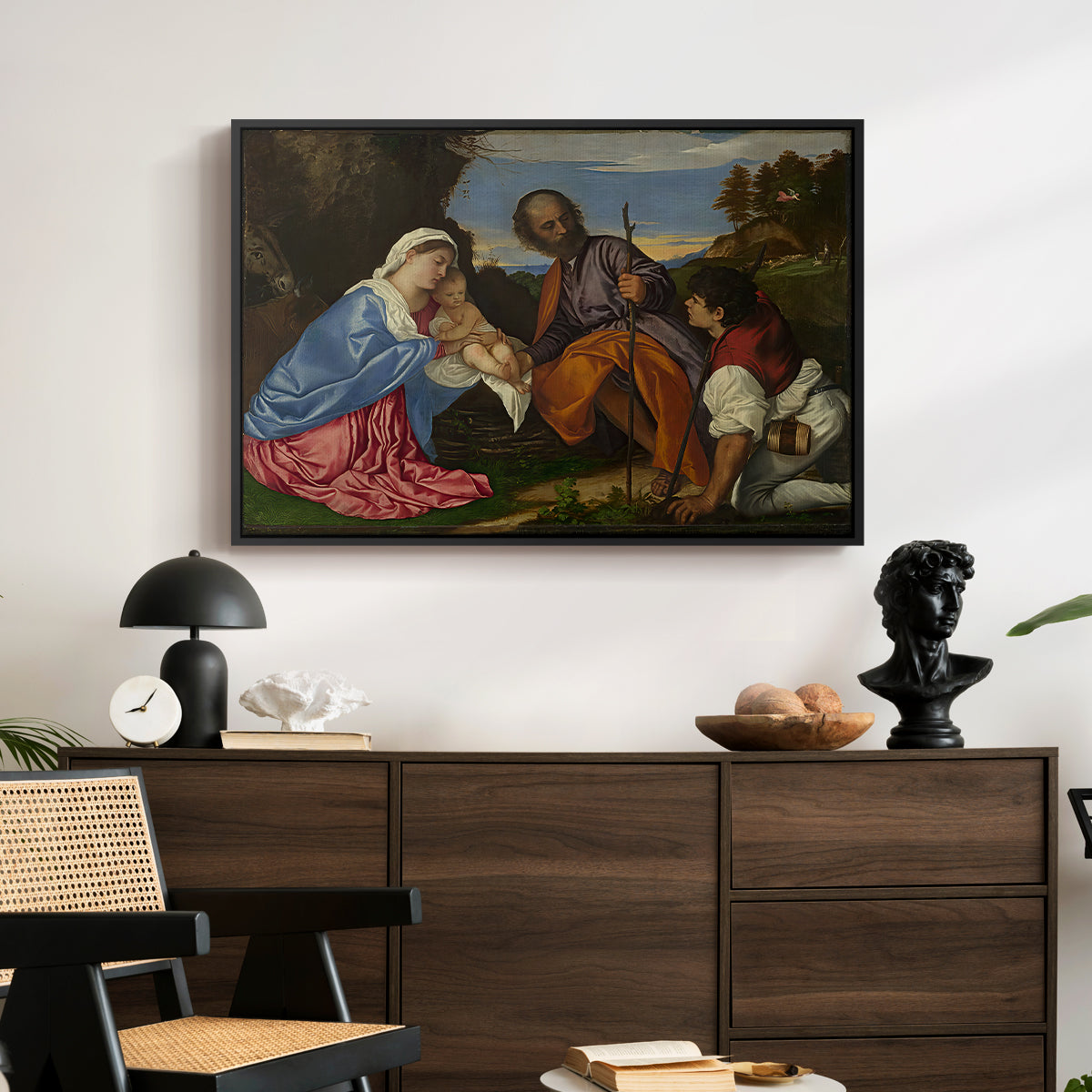 The Holy Family with a Shepherd, c. 1510 - Floater Framed Canvas Print