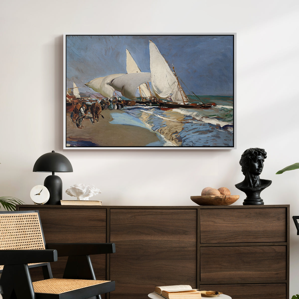 The Beach at Valencia, 1908 - Floater Framed Canvas Print