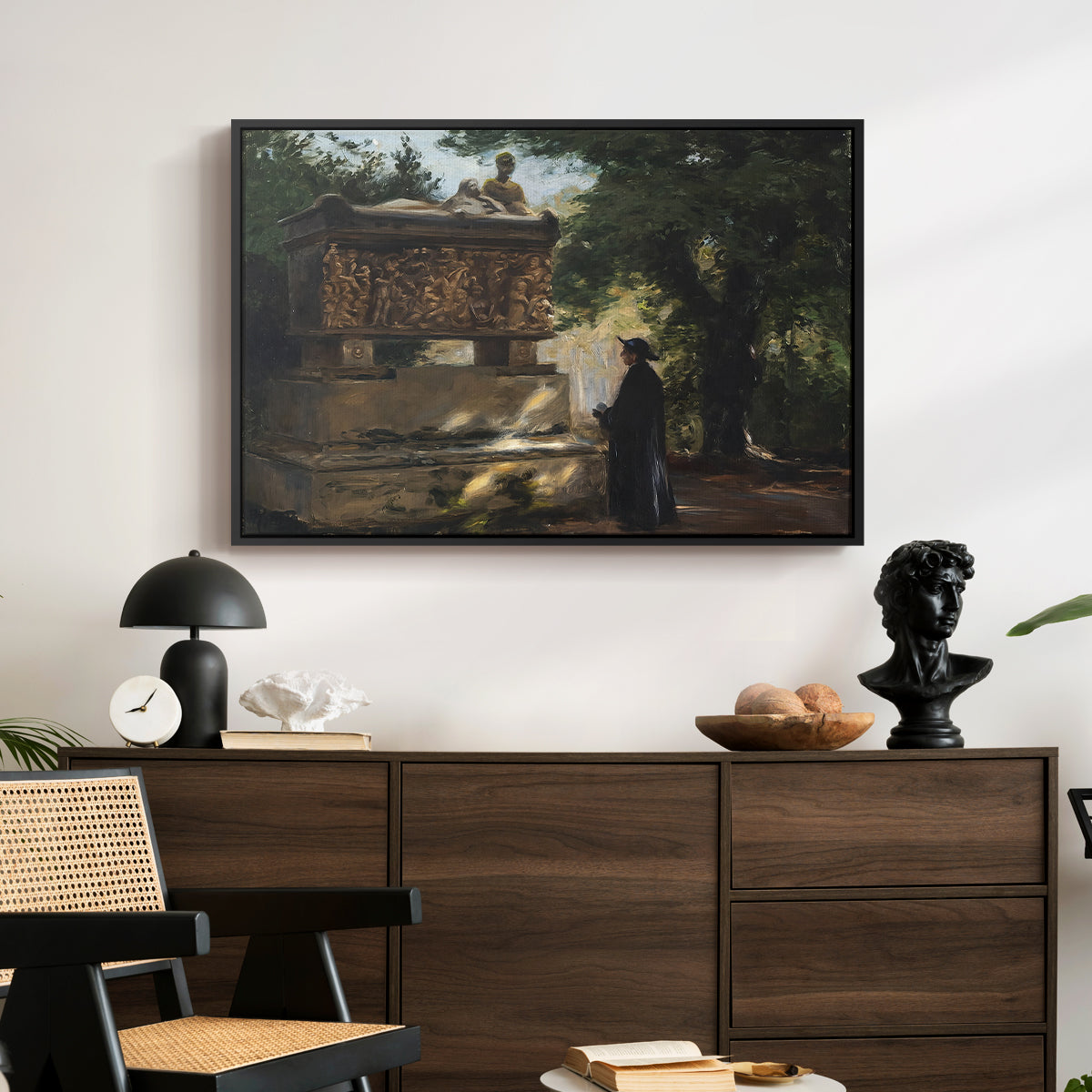A Catholic Priest in Front of a Sarcophagus, c. 1857 - Floater Framed Canvas Print