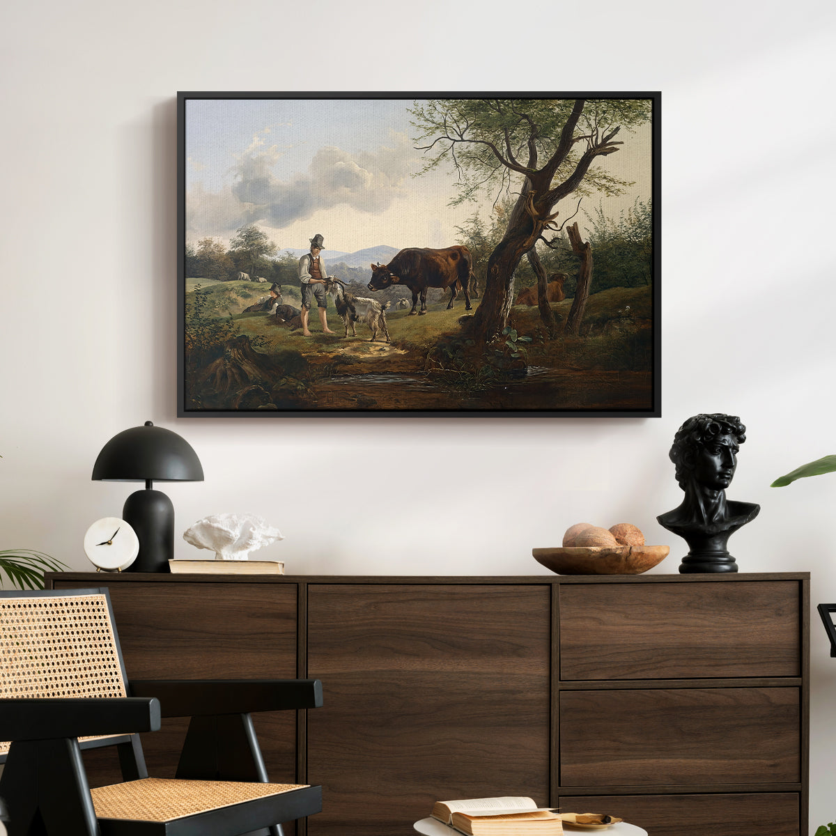 Shepherd with Billy Goat, c. 1830 - Floater Framed Canvas Print