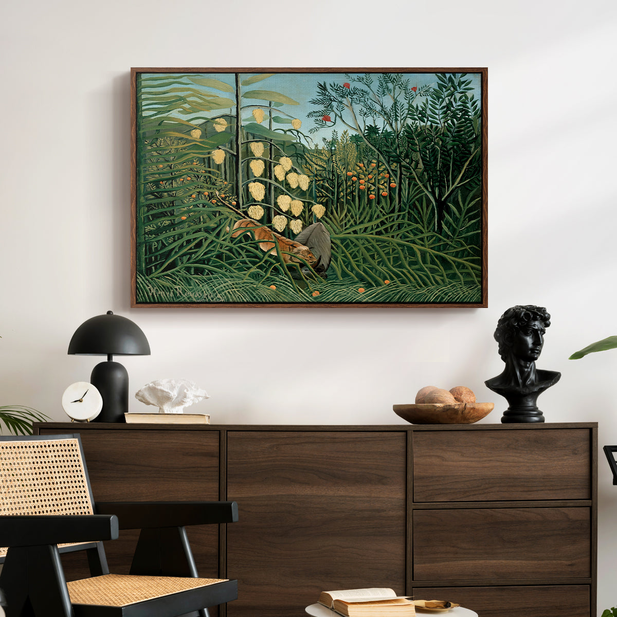 Fight Between a Tiger and a Buffalo, 1908 - Floater Framed Canvas Print