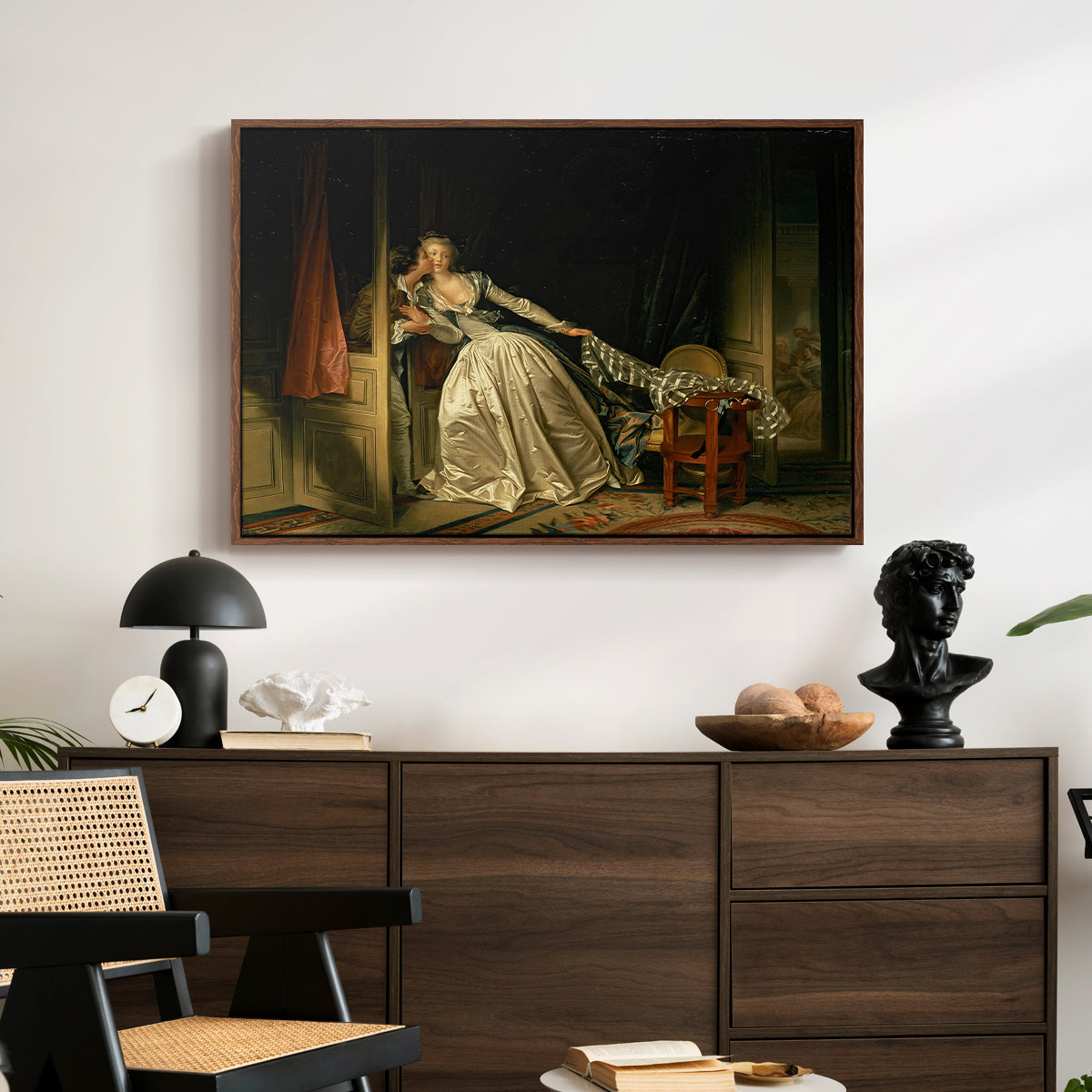 The Stolen Kiss (Le Baiser à la dérobée), c. 1788 - Floater Framed Canvas Print