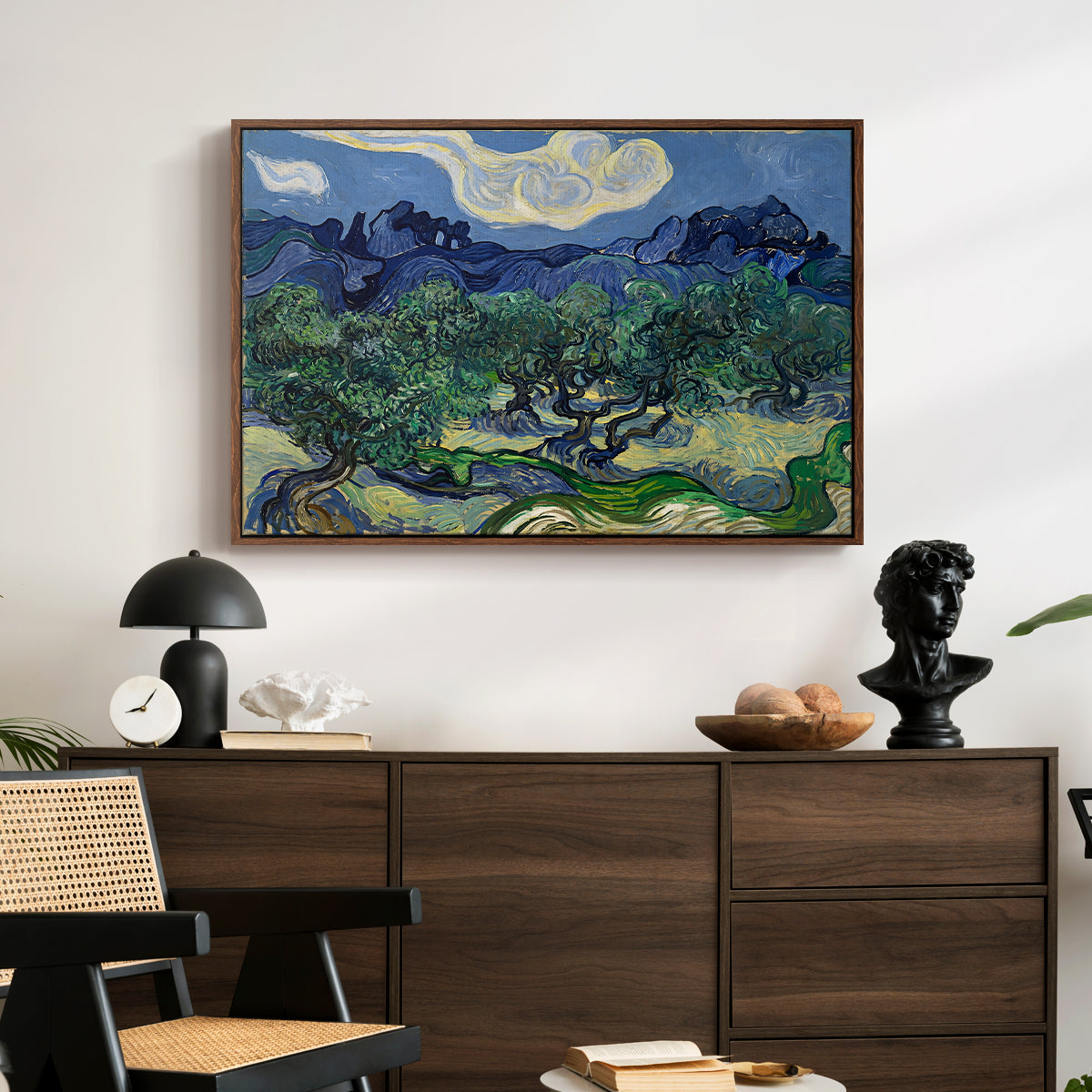 Olive Trees with the Alpilles in the Background, 1889 - Floater Framed Canvas Print