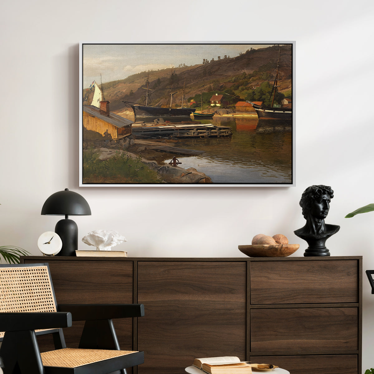 Landingsbrygge Husvik, Drøbak, 1875 - Floater Framed Canvas Print