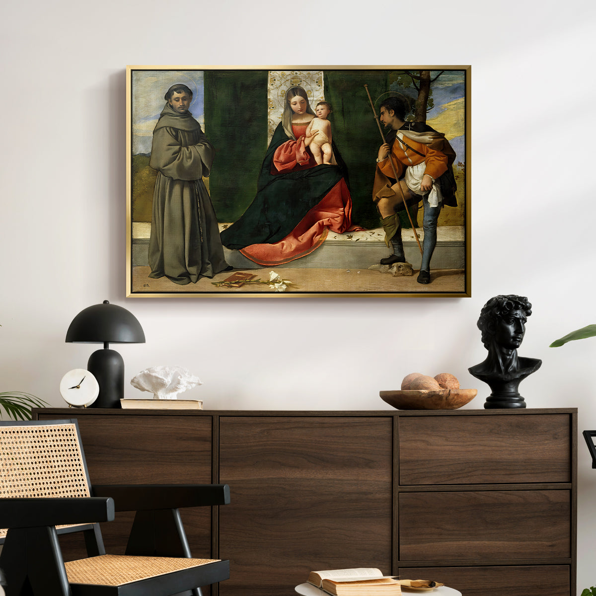 Madonna and Child with Saints Anthony of Padua and Roch, c. 1510 - Floater Framed Canvas Print