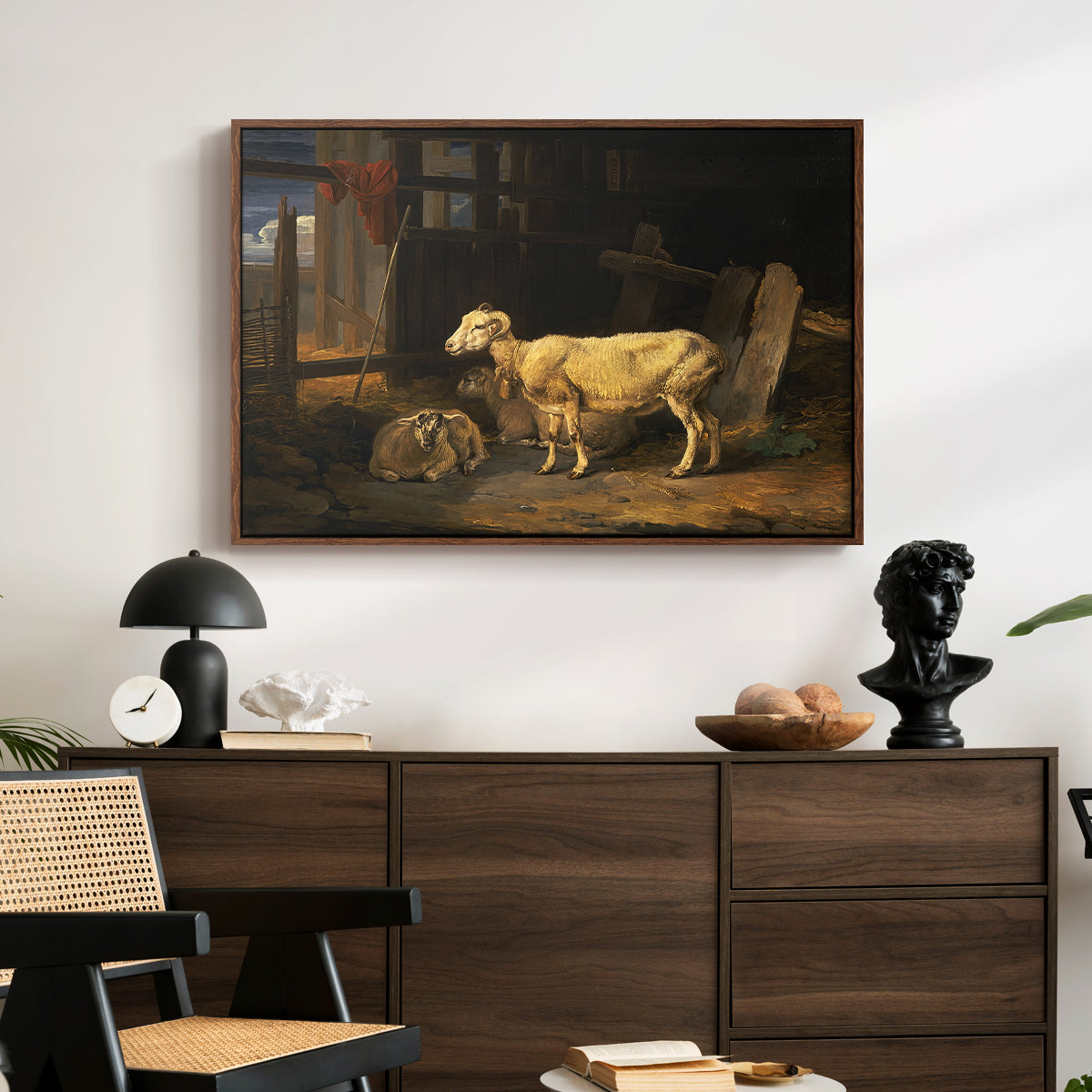 Sheep in a Stable, 1810 - Floater Framed Canvas Print