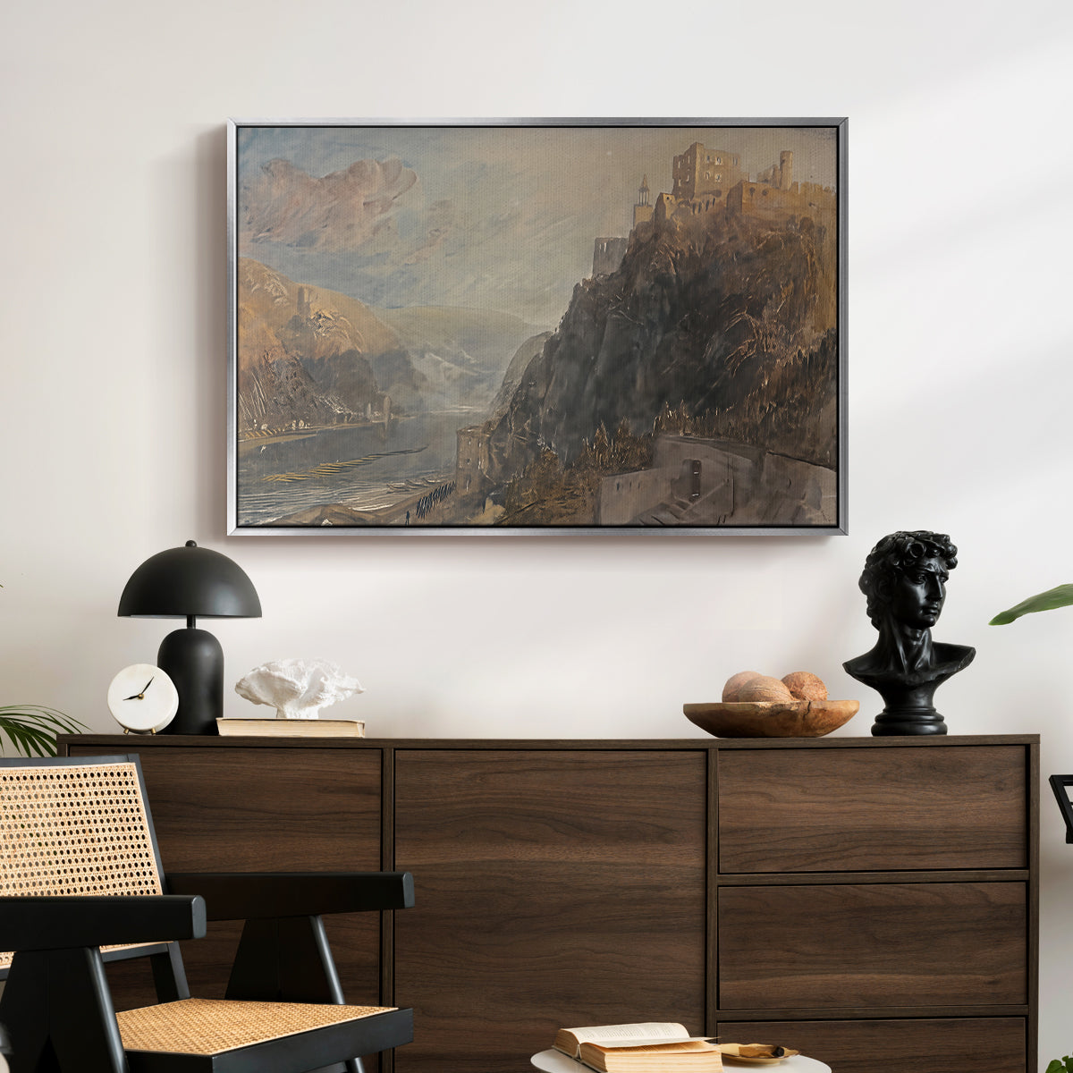 Rheinfels Looking to Katz and Gourhausen, 1817 - Floater Framed Canvas Print