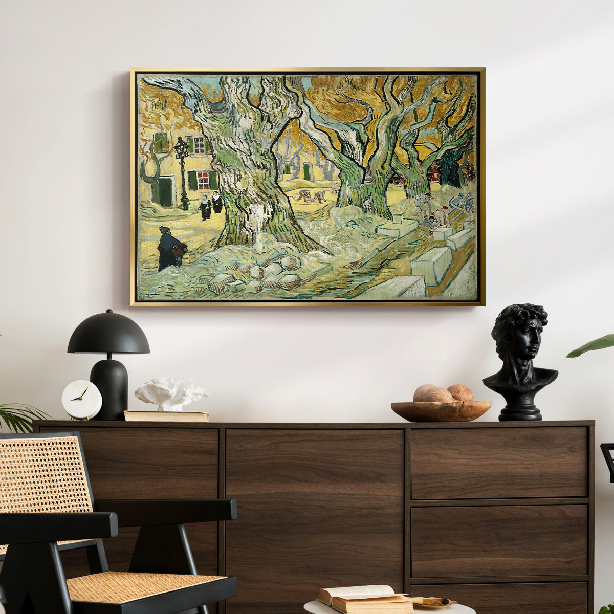 The Large Plane Trees (Road Menders at Saint-Rémy), 1889 - Floater Framed Canvas Print