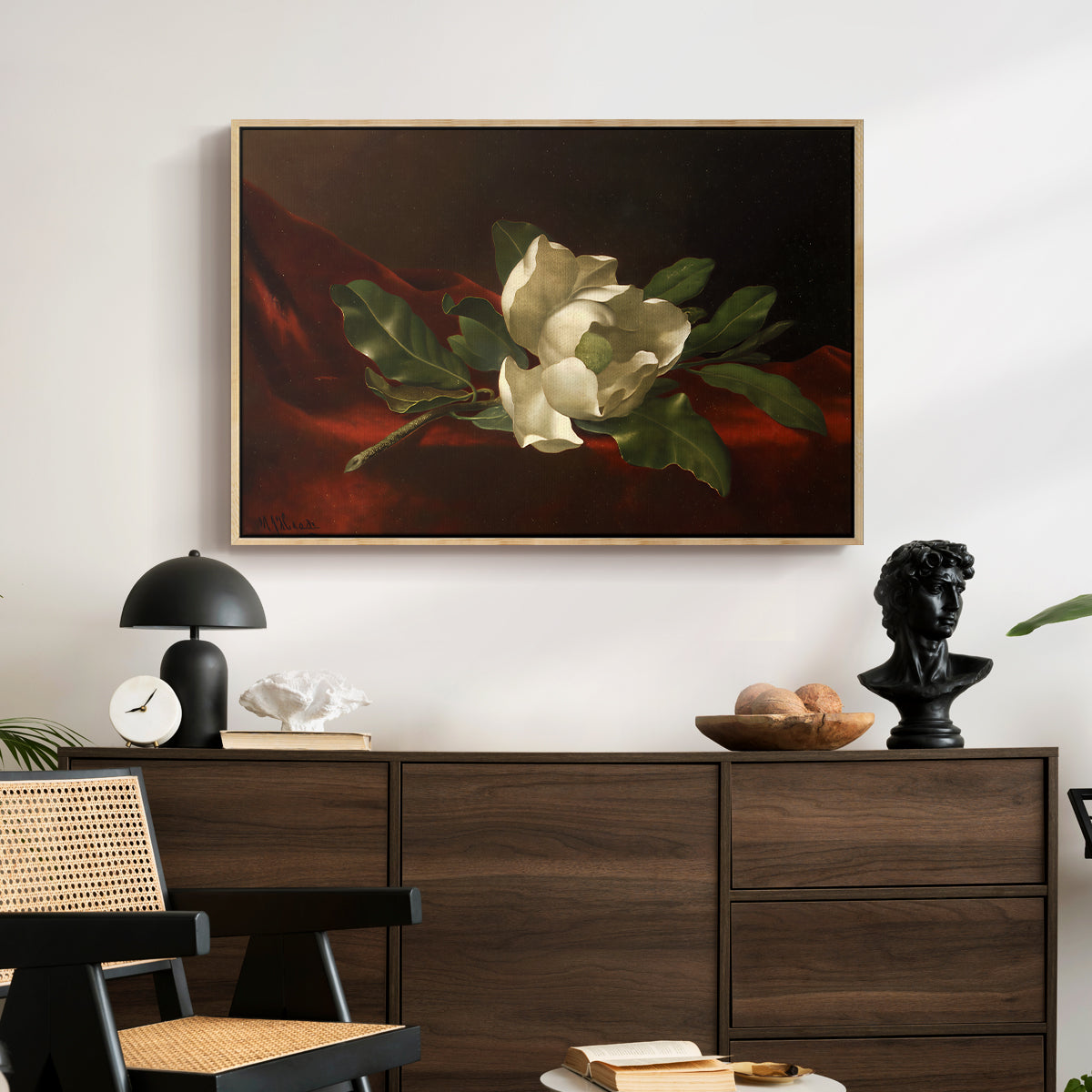 Magnolia on Red Velvet, c. 1885-1890 - Floater Framed Canvas Print