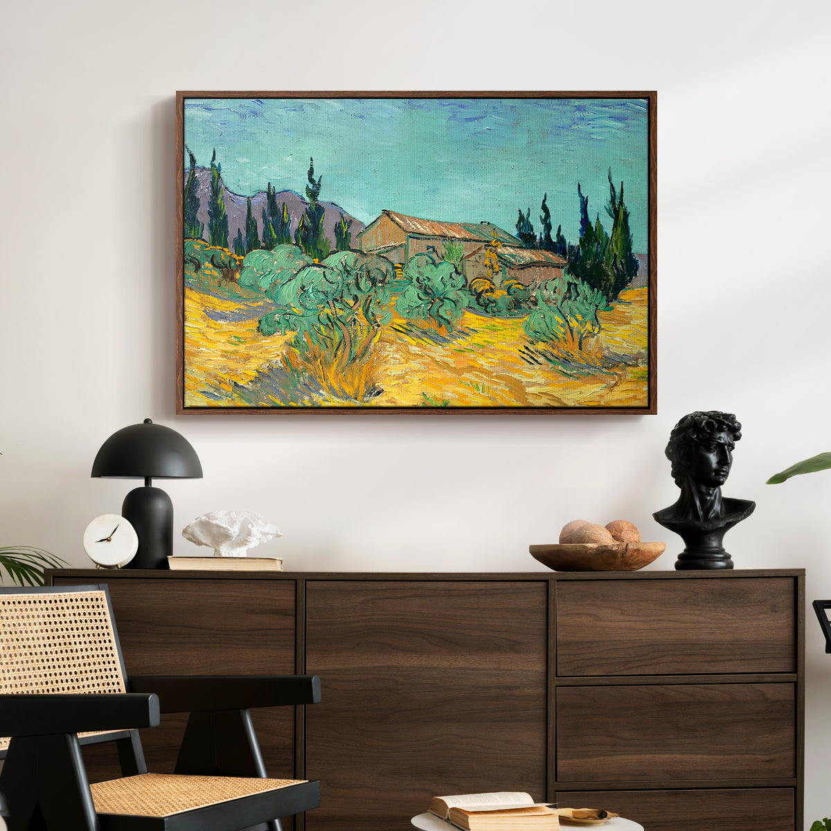 Wooden Sheds Among the Olive Trees and Cypresses, 1889 - Floater Framed Canvas Print