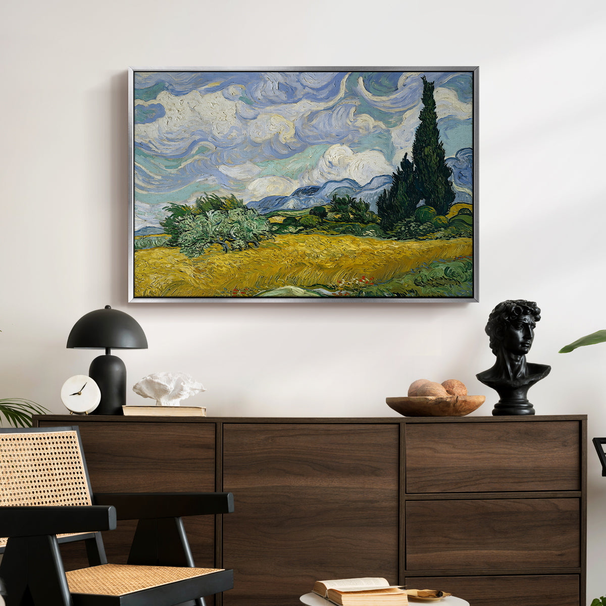 Wheat Field with Cypresses, 1889 - Floater Framed Canvas Print