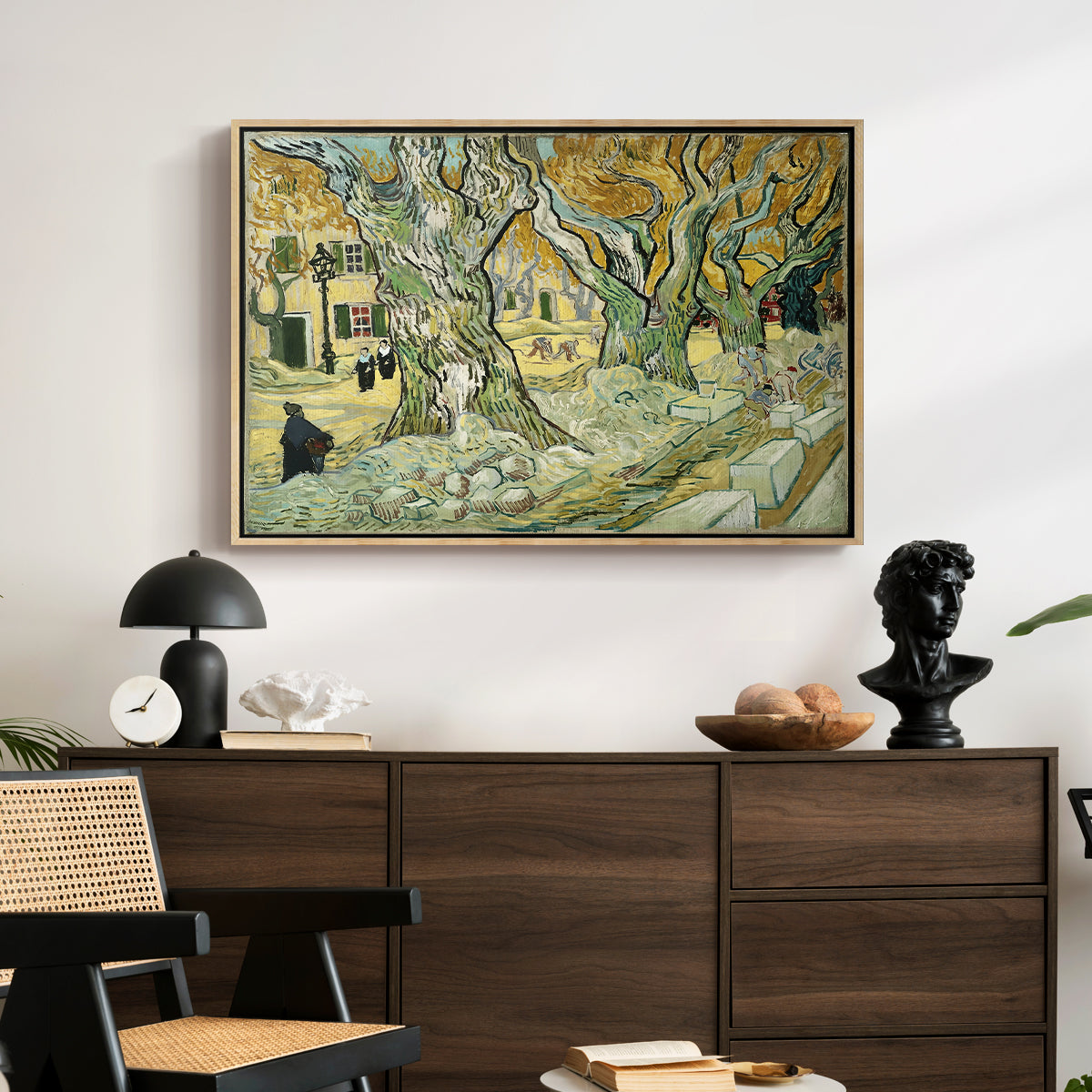 The Large Plane Trees (Road Menders at Saint-Rémy), 1889 - Floater Framed Canvas Print