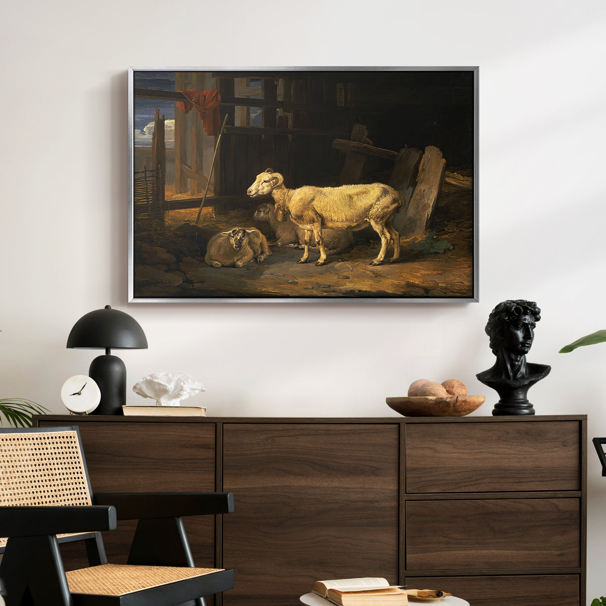 Sheep in a Stable, 1810 - Floater Framed Canvas Print