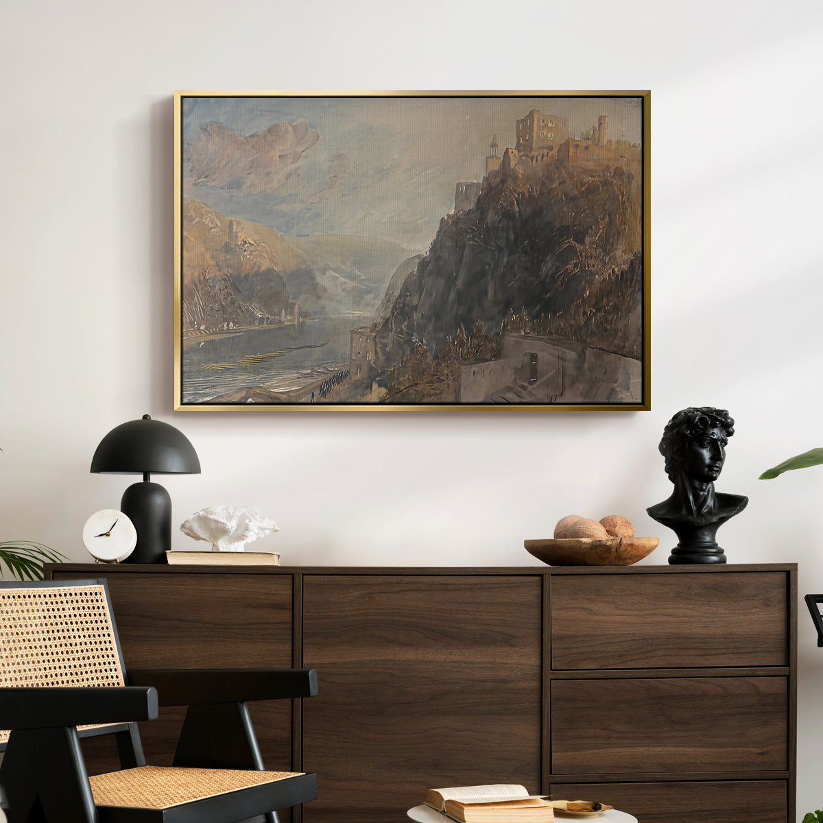 Rheinfels Looking to Katz and Gourhausen, 1817 - Floater Framed Canvas Print