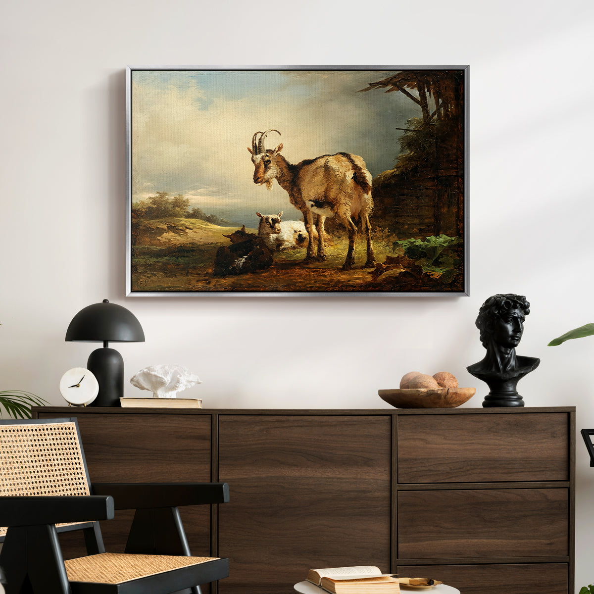 A Goat with Two Kids - Floater Framed Canvas Print