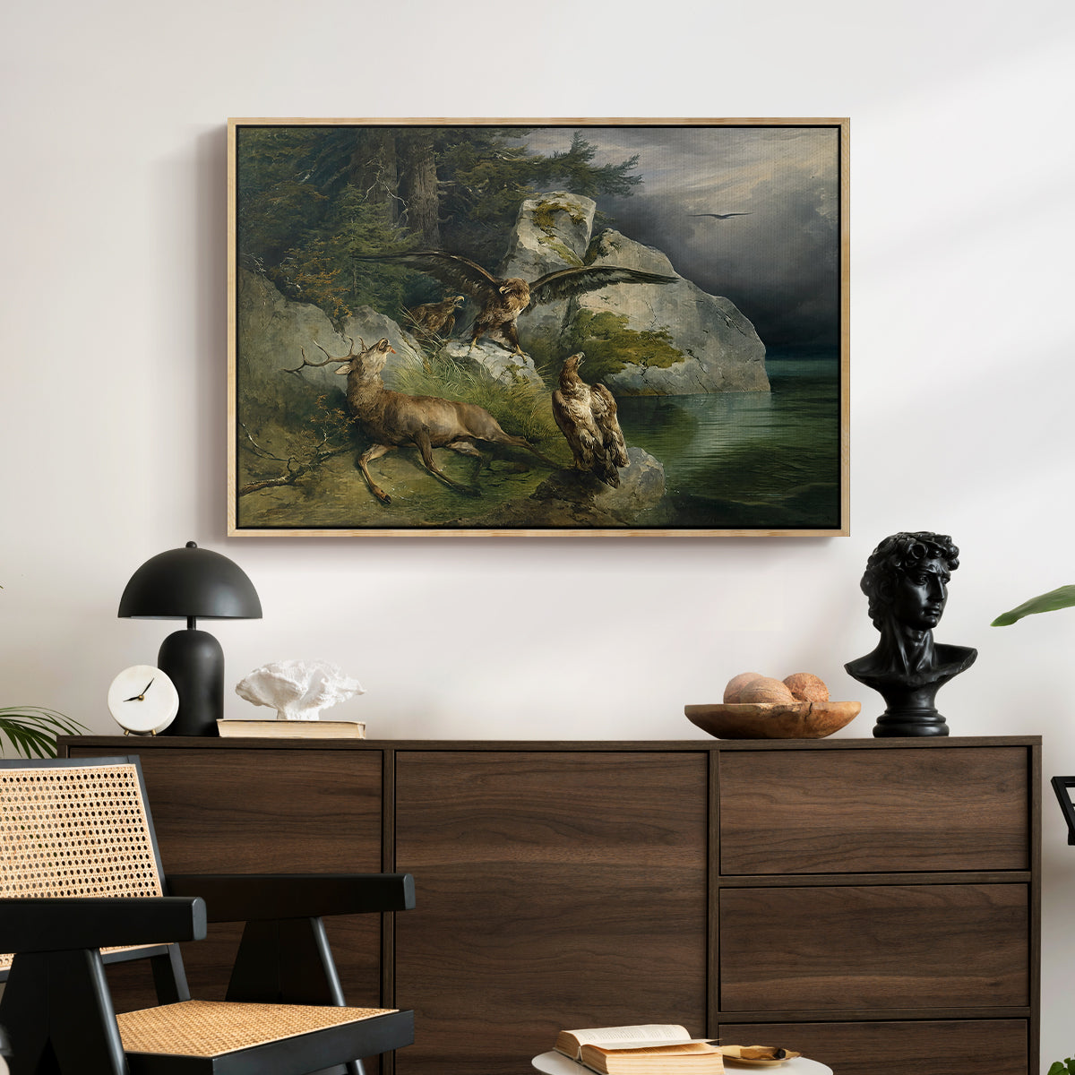 Eagles and Dying Stag on a Lakeshore, 1836 - Floater Framed Canvas Print