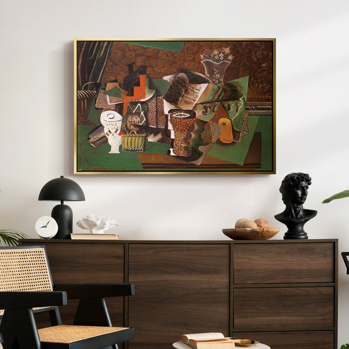 Playing Cards, Glasses, Bottle of Rum: "Vive la France", 1914-1915 - Floater Framed Canvas Print