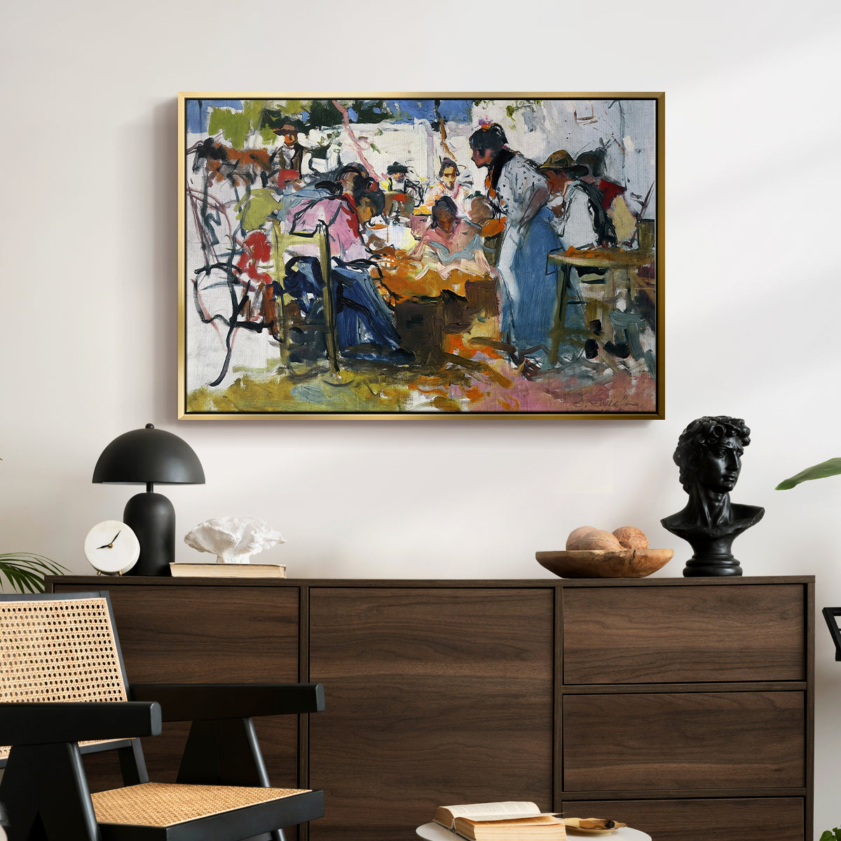Net Menders in Valencia, 1909 - Floater Framed Canvas Print
