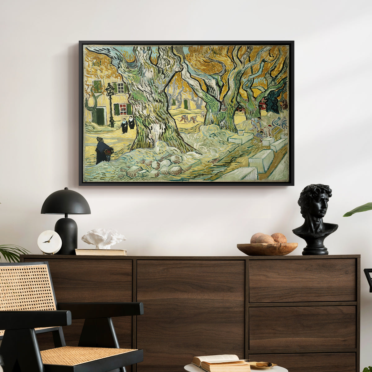 The Large Plane Trees (Road Menders at Saint-Rémy), 1889 - Floater Framed Canvas Print
