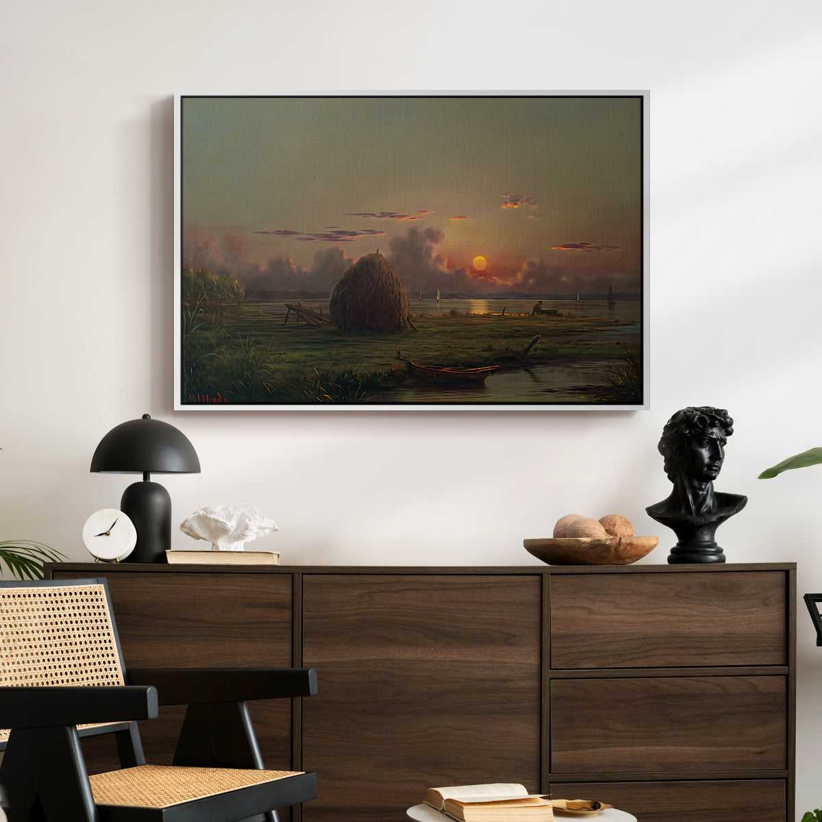 Haystack at Sunset, 1880 - Floater Framed Canvas Print