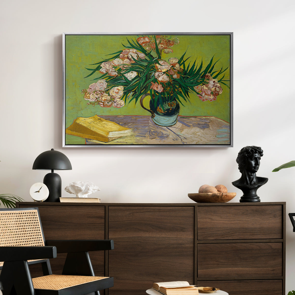 Vase with Oleanders and Books, 1888 - Floater Framed Canvas Print