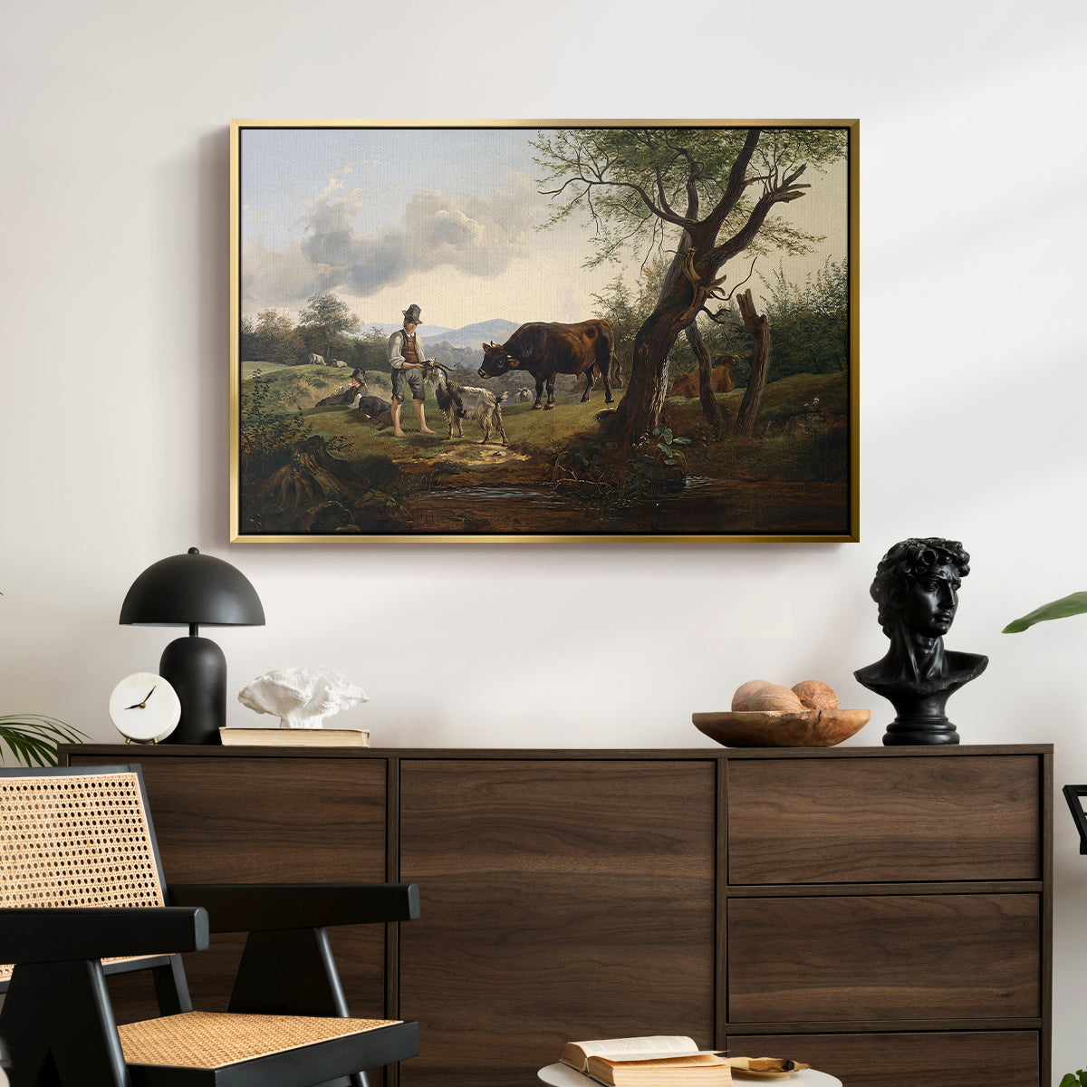 Shepherd with Billy Goat, c. 1830 - Floater Framed Canvas Print