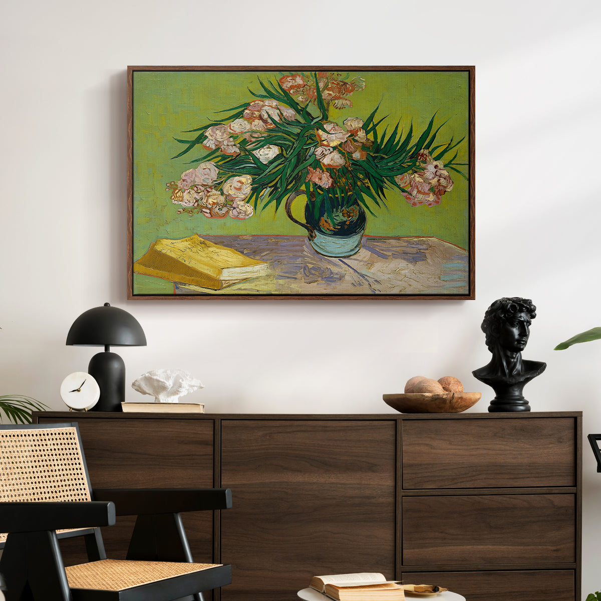 Vase with Oleanders and Books, 1888 - Floater Framed Canvas Print