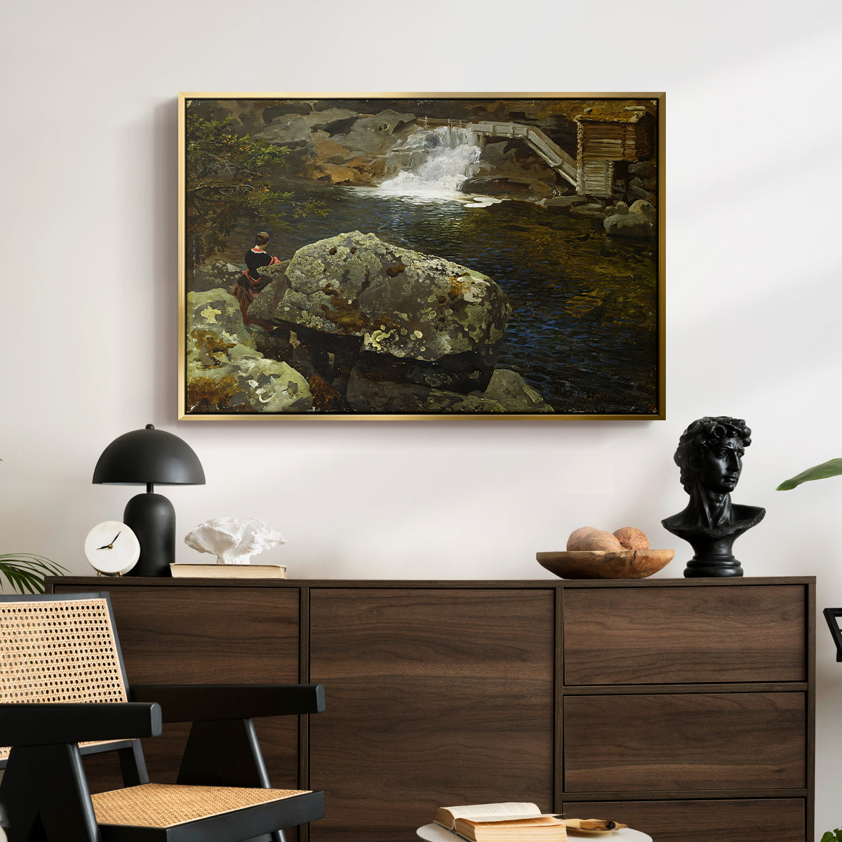 By the Mill Pond (En Mølledam), 1850 - Floater Framed Canvas Print
