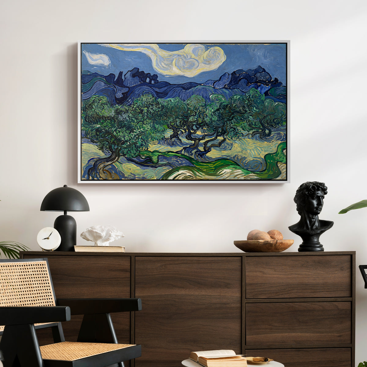 Olive Trees with the Alpilles in the Background, 1889 - Floater Framed Canvas Print