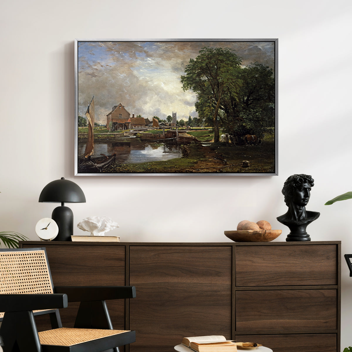 Dedham Lock and Mill, c. 1820 - Floater Framed Canvas Print
