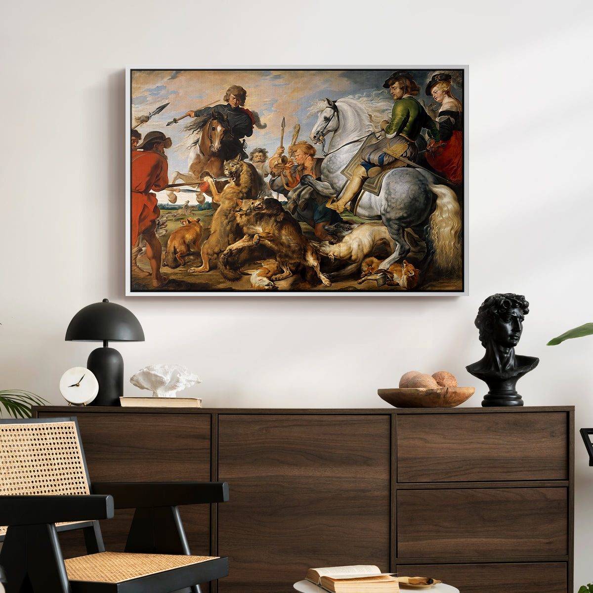 The Wolf and Fox Hunt, c. 1616 - Floater Framed Canvas Print