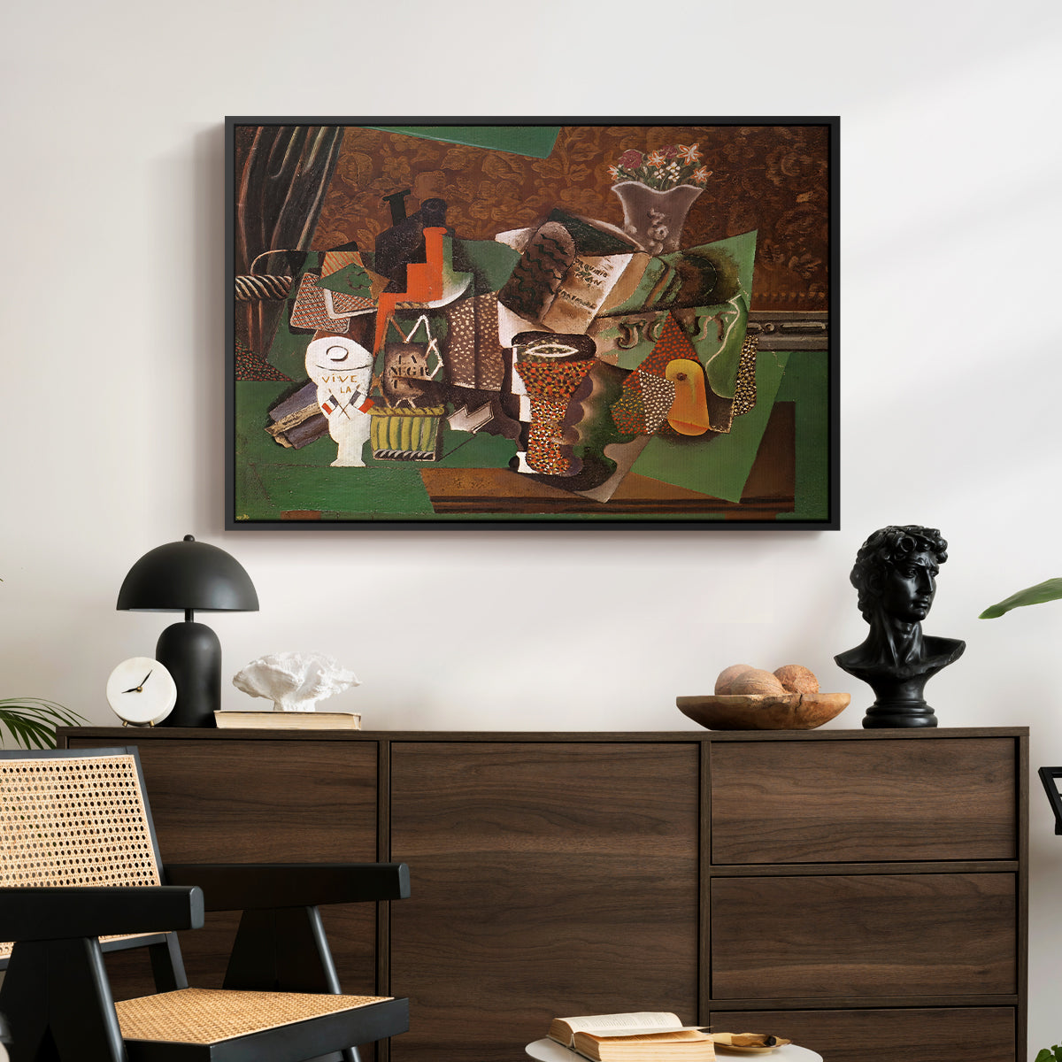 Playing Cards, Glasses, Bottle of Rum: "Vive la France", 1914-1915 - Floater Framed Canvas Print