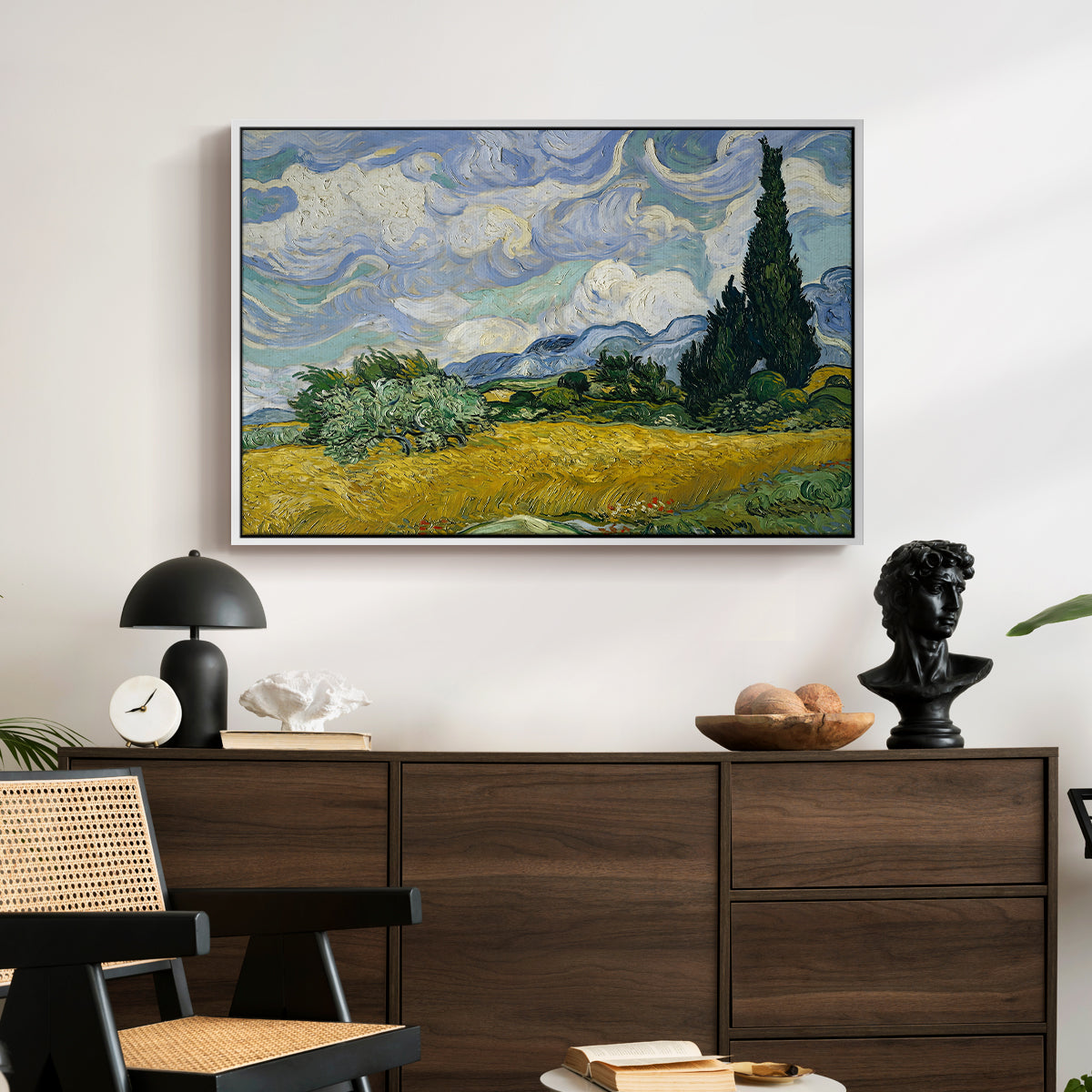 Wheat Field with Cypresses, 1889 - Floater Framed Canvas Print
