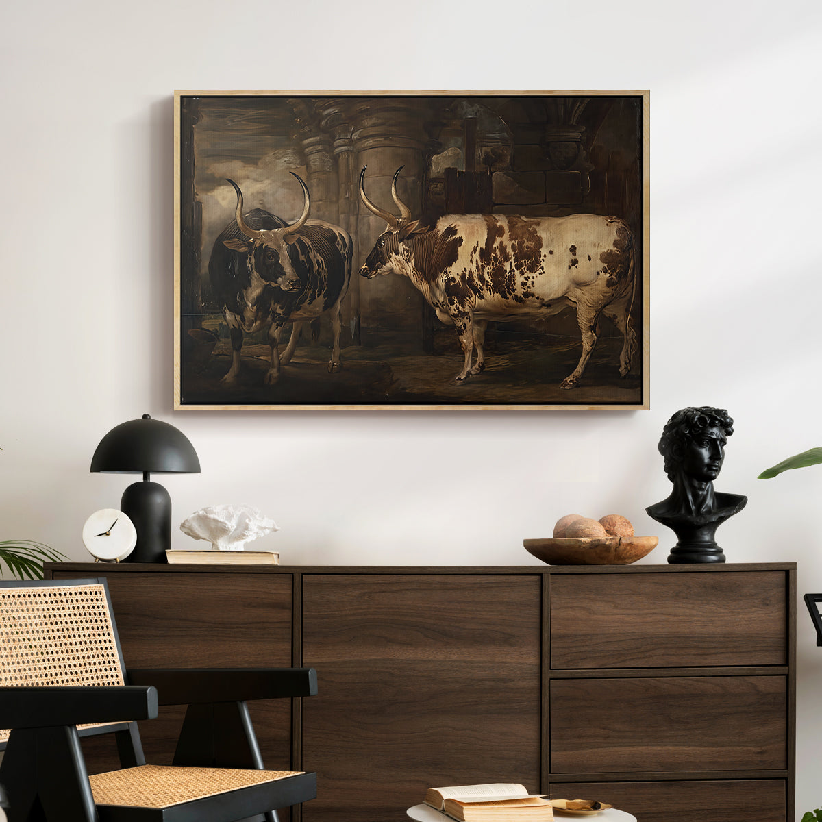 Portraits of Two Extraordinary Oxen, Property of the Earl of Powis, 1814 - Floater Framed Canvas Print