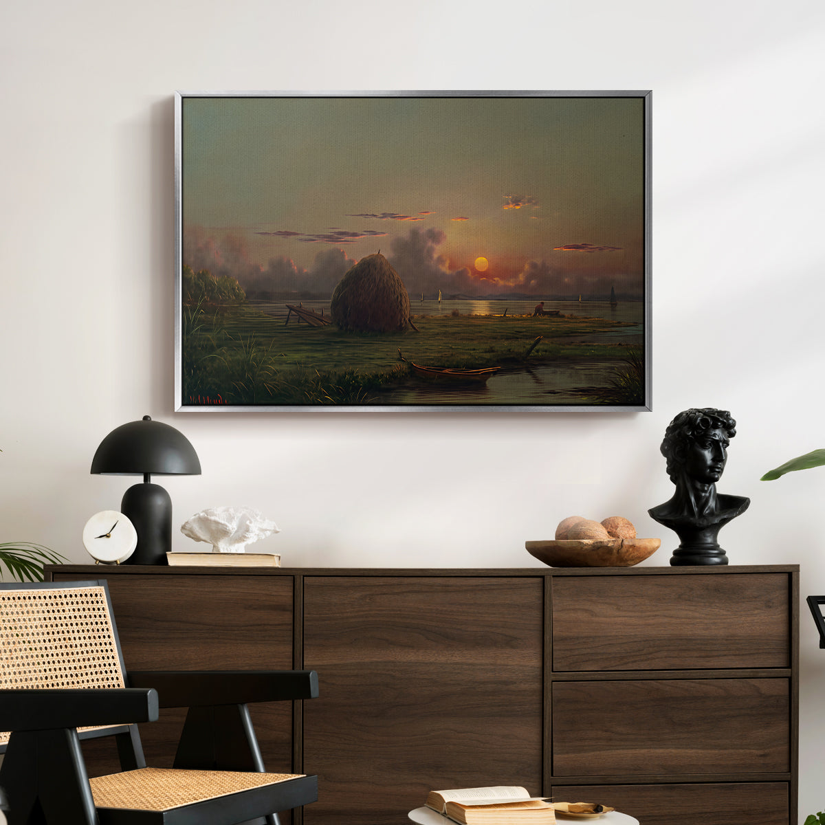 Haystack at Sunset, 1880 - Floater Framed Canvas Print