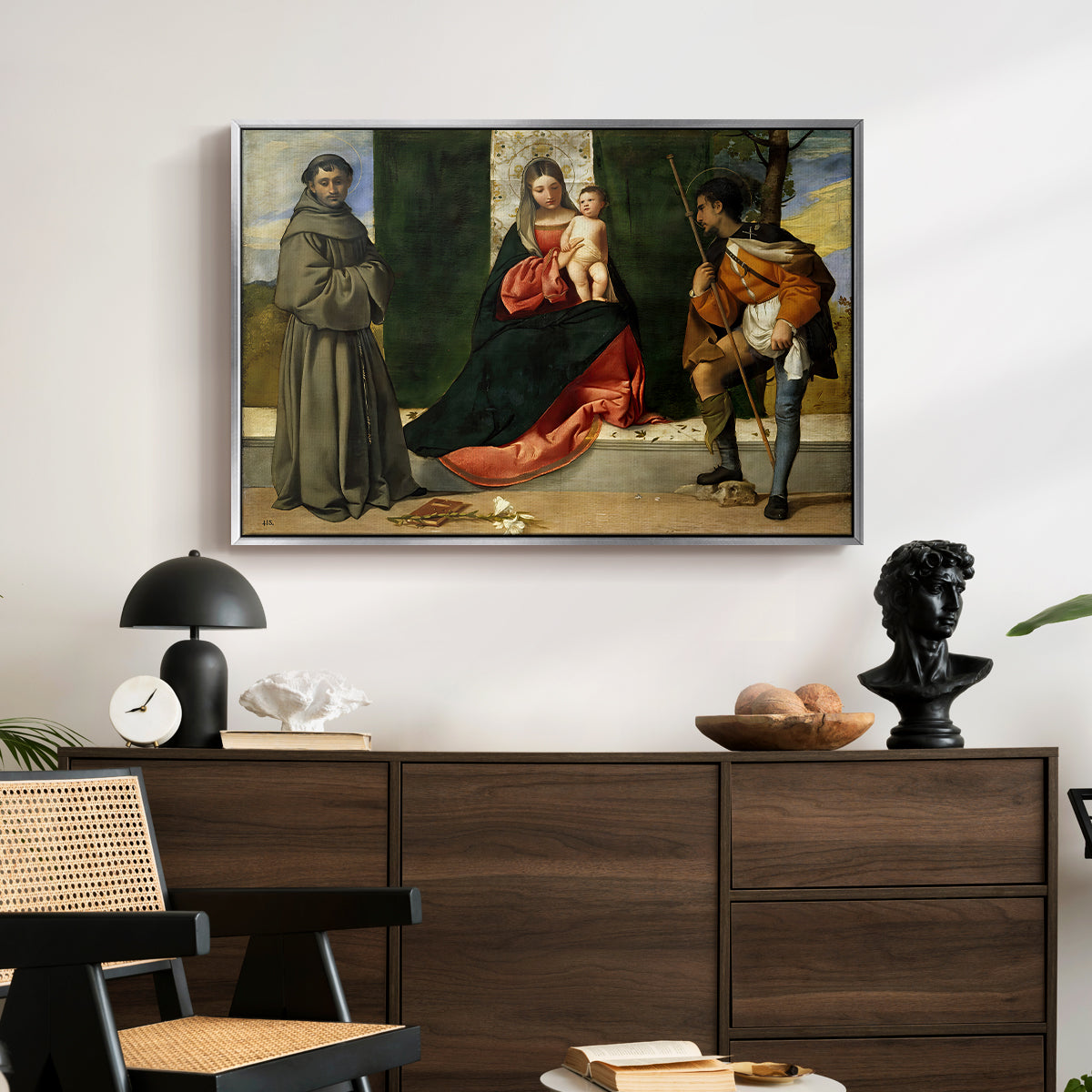 Madonna and Child with Saints Anthony of Padua and Roch, c. 1510 - Floater Framed Canvas Print
