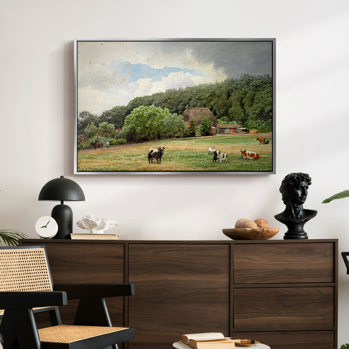 Farm with Grazing Cows (Bondegård med beitende kuer), 1892 - Floater Framed Canvas Print