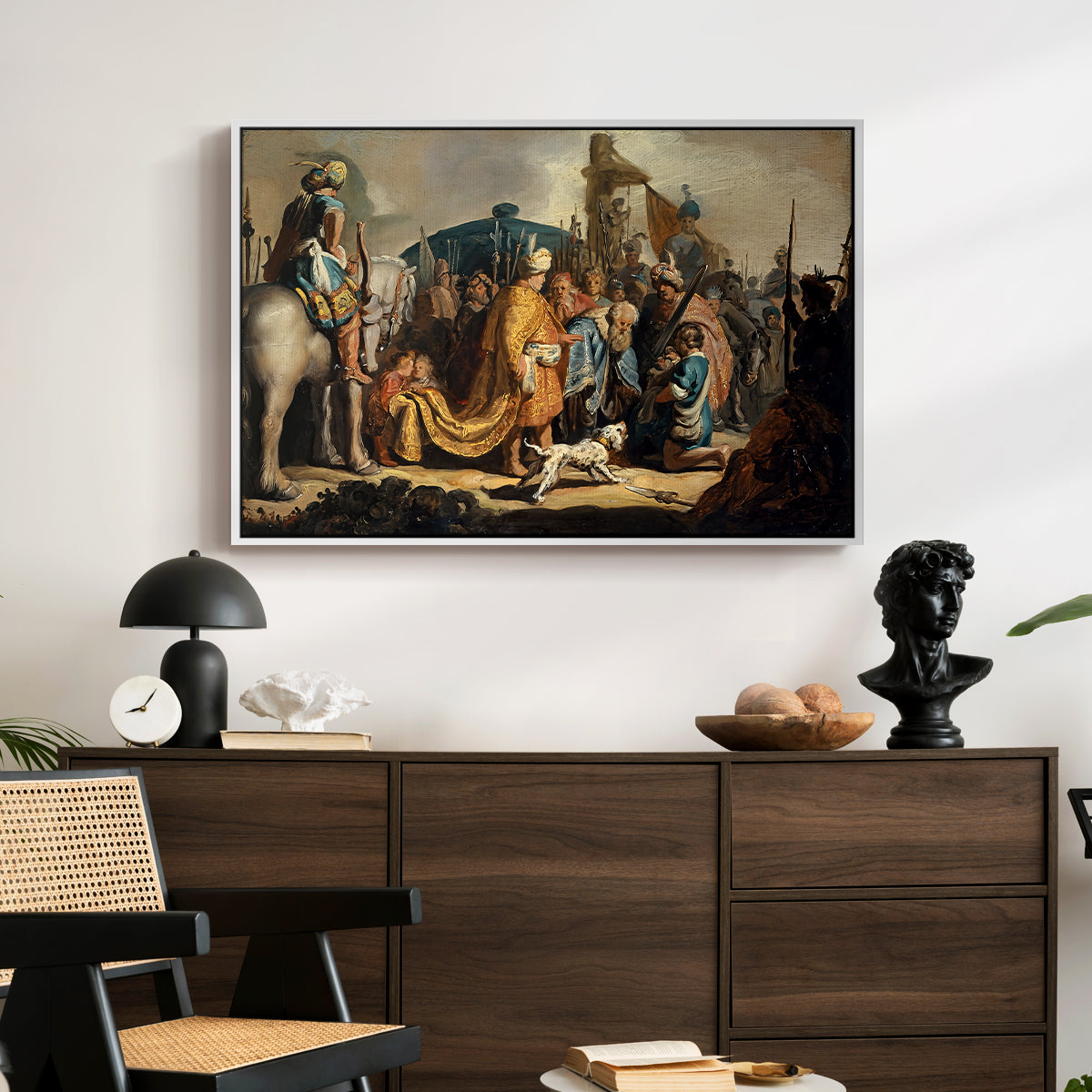 David with Goliath's Head in front of Saul, for Rembrandt, 1627 - Floater Framed Canvas Print