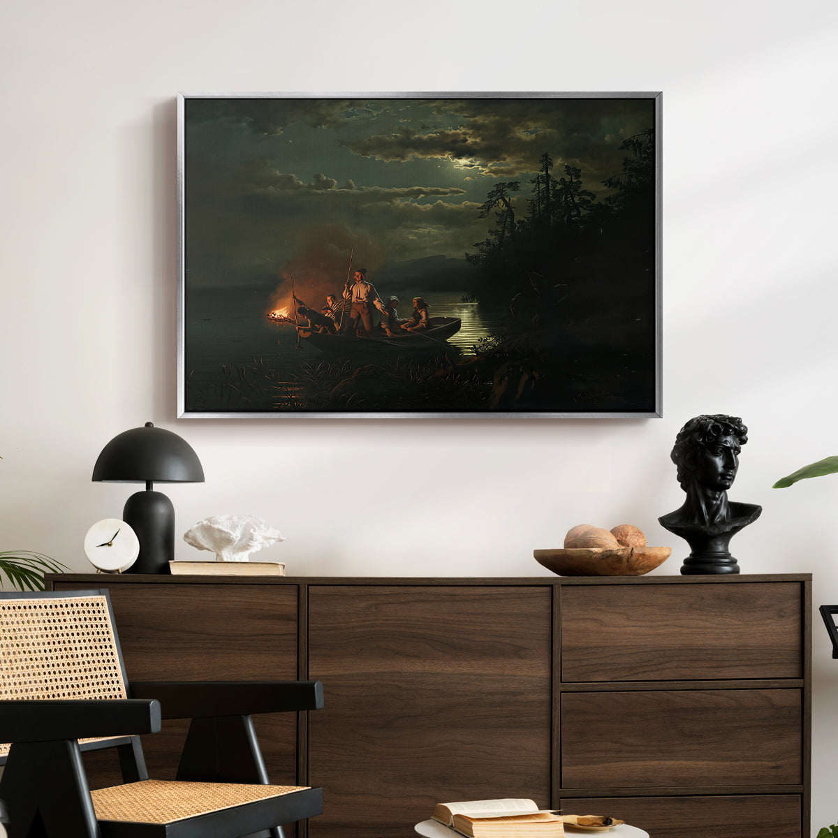 Spear Fishing on Lake Krøderen, 1851 - Floater Framed Canvas Print