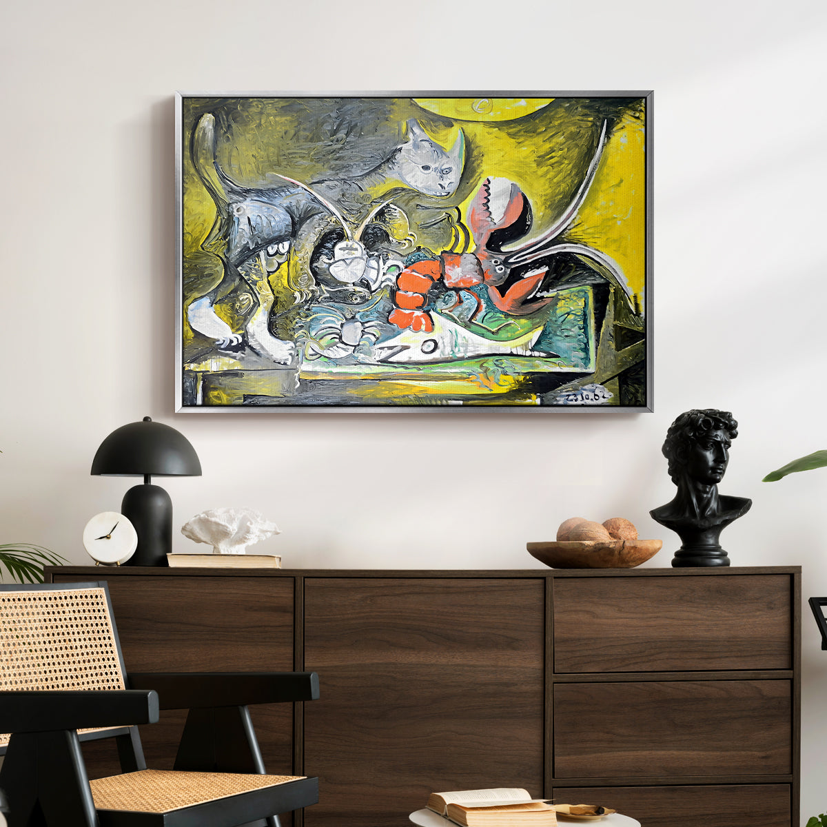 Still Life with Cat and Lobster, 1962 - Floater Framed Canvas Print