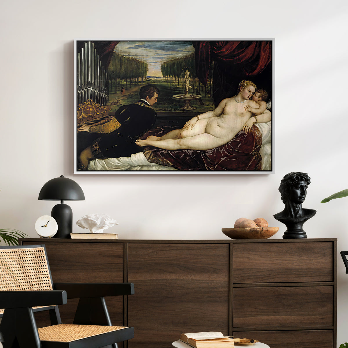Venus with an Organist and Cupid, c. 1555 - Floater Framed Canvas Print