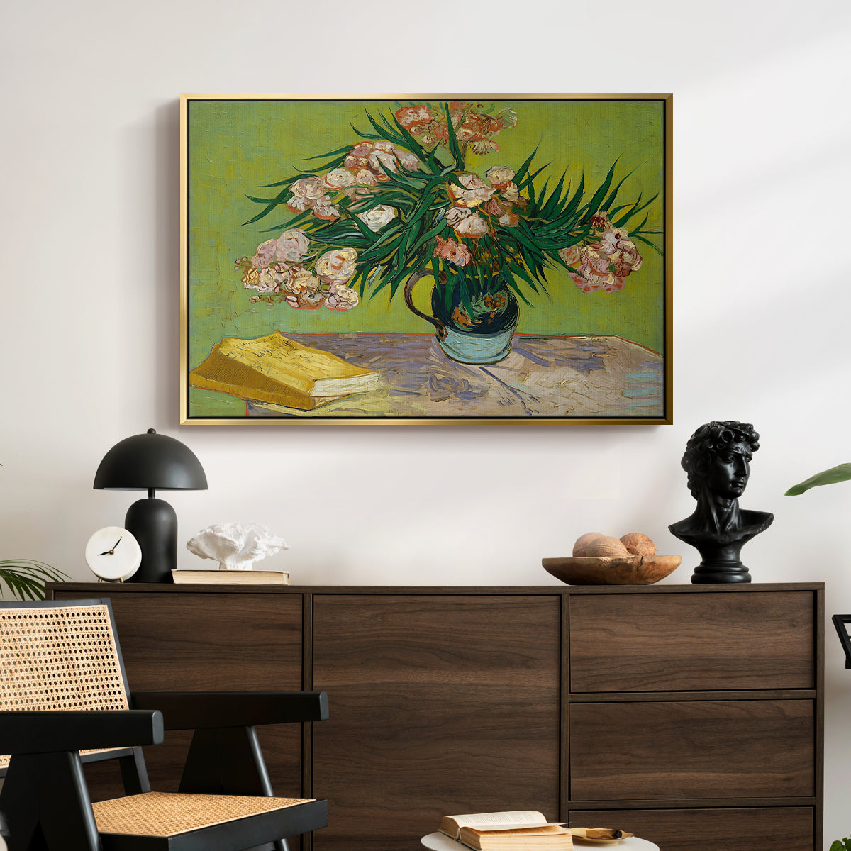 Vase with Oleanders and Books, 1888 - Floater Framed Canvas Print