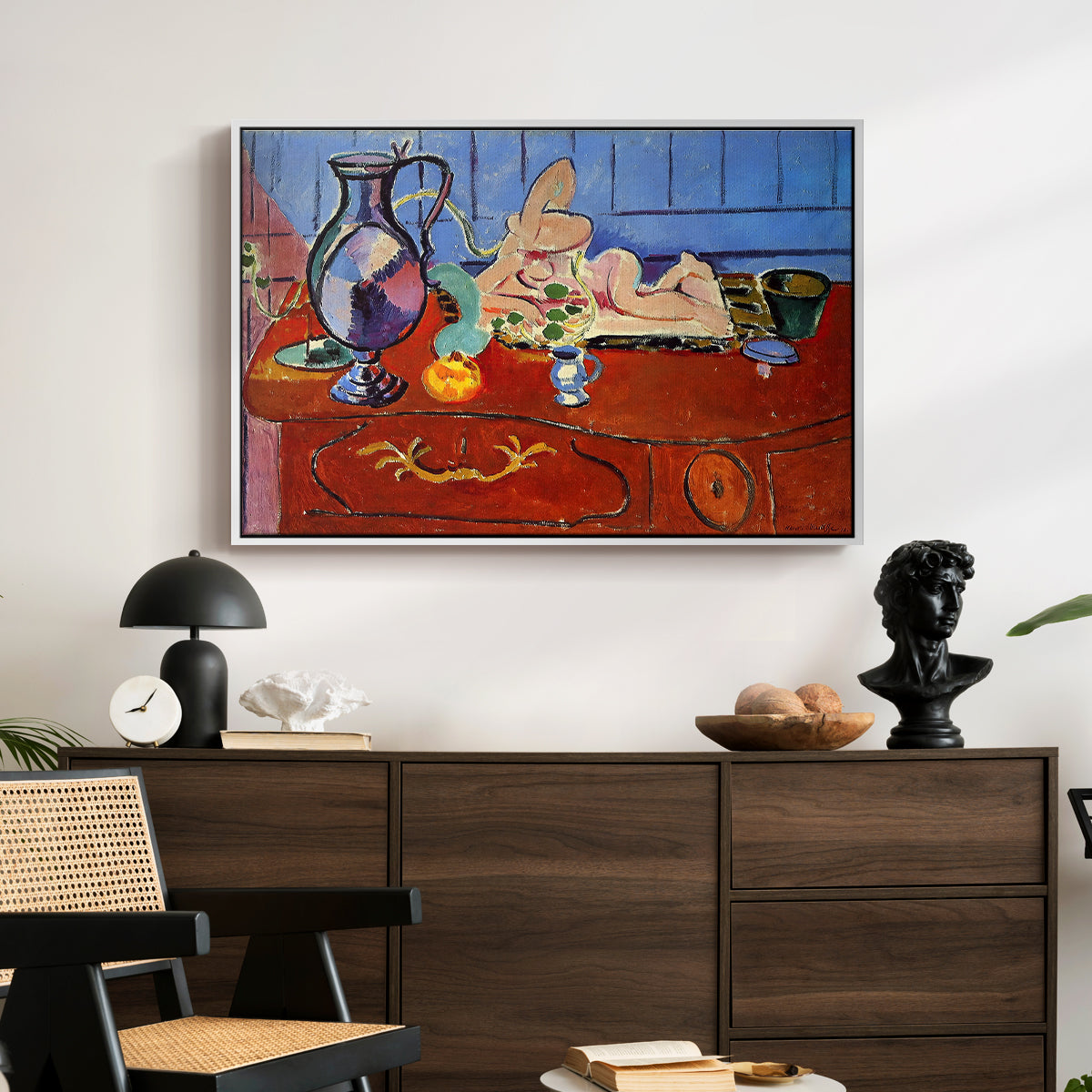 Still Life with a Pewter Jug and Pink Statuette, 1910 - Floater Framed Canvas Print
