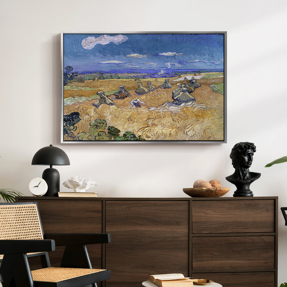 Wheat Field with Reaper, Auvers, 1888 - Floater Framed Canvas Print