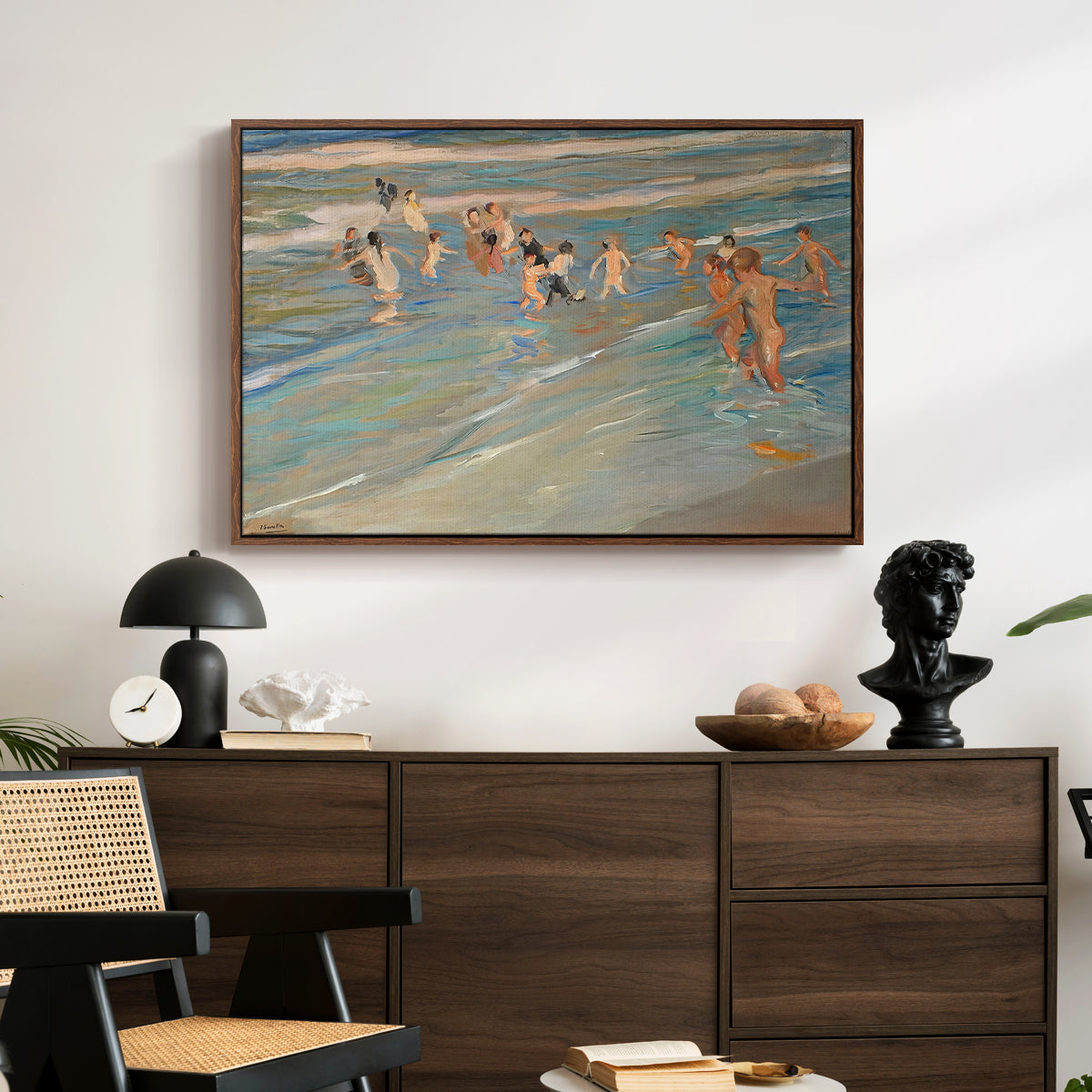 Children Playing on the Beach in Valencia, c. 1908 - Floater Framed Canvas Print