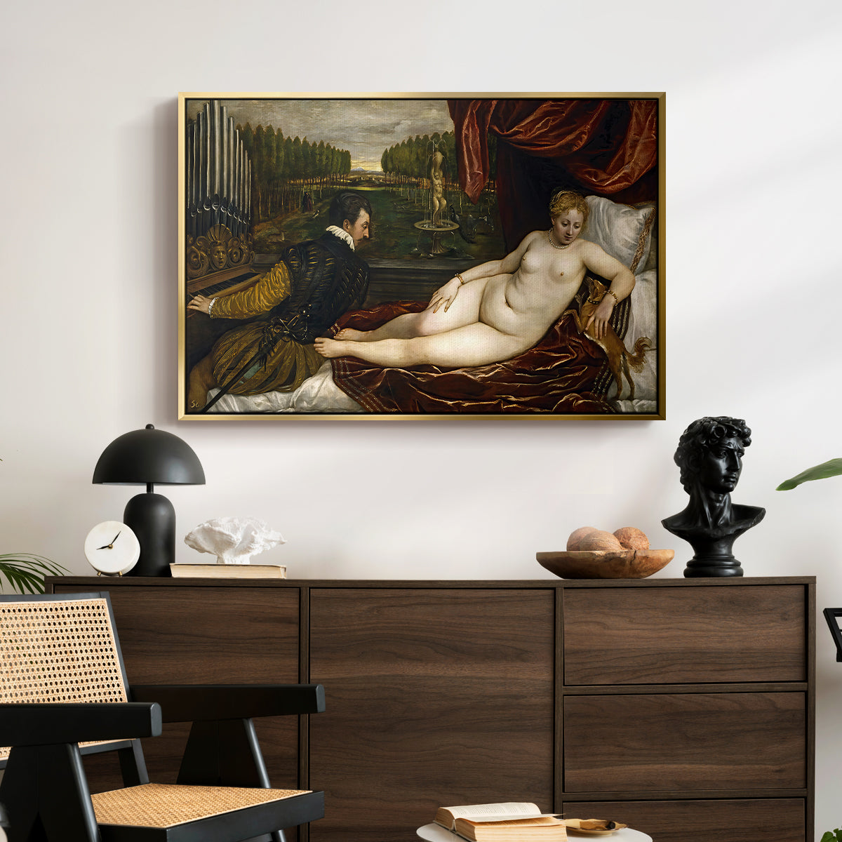 Venus with an Organist and a Dog, c. 1550 - Floater Framed Canvas Print