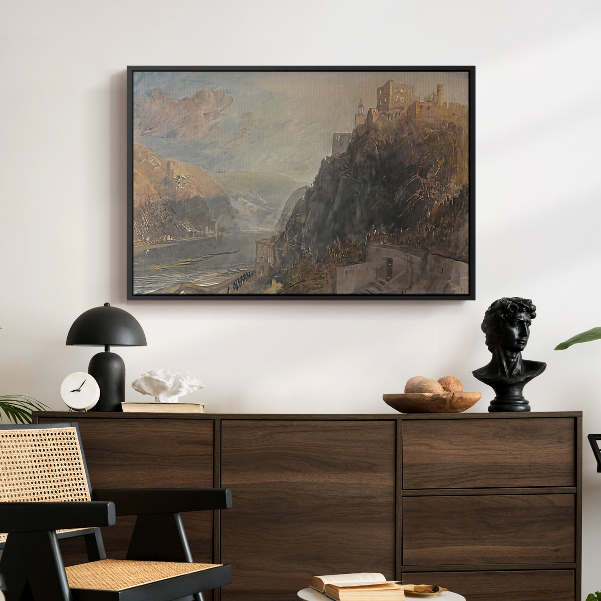 Rheinfels Looking to Katz and Gourhausen, 1817 - Floater Framed Canvas Print