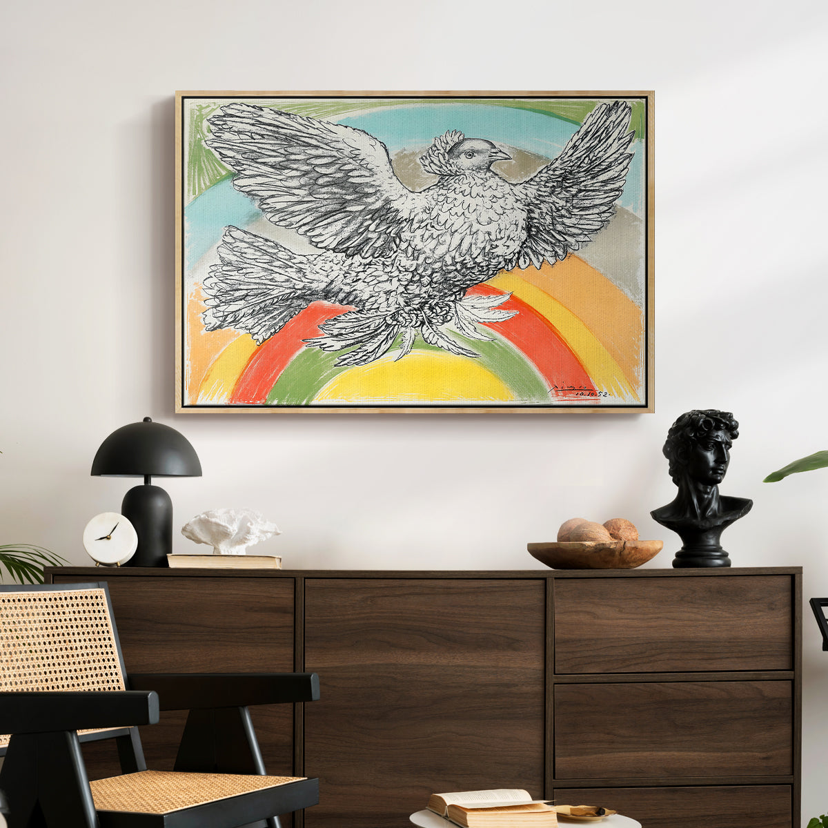 Flying Dove with Rainbow (Colombe volant à l'Arc-en-ciel), 1952 - Floater Framed Canvas Print