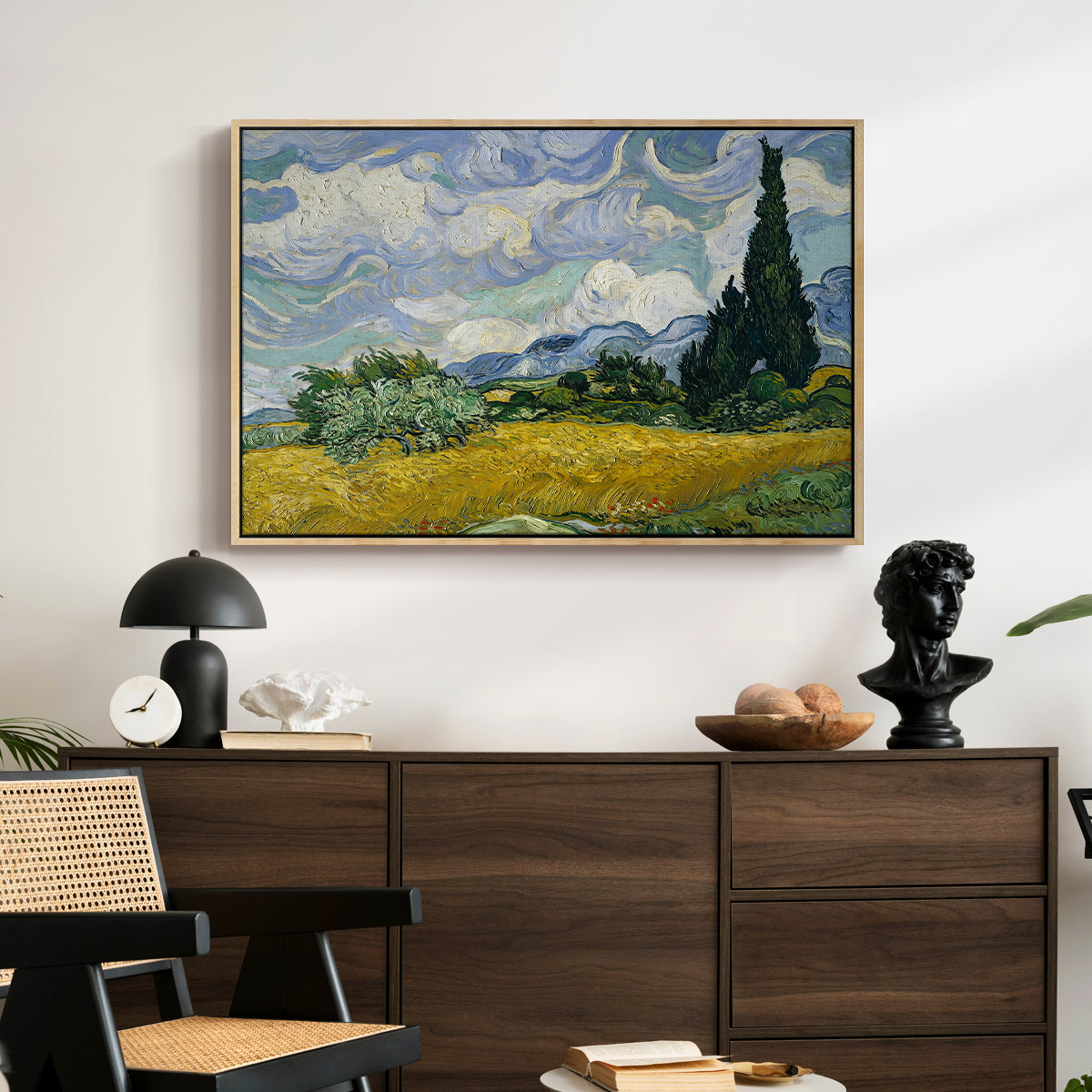 Wheat Field with Cypresses, 1889 - Floater Framed Canvas Print